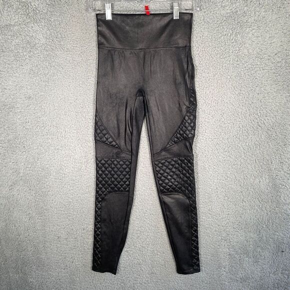 SPANX Faux Leather Quilted Leggings Black Size Small - Picture 1 of 12